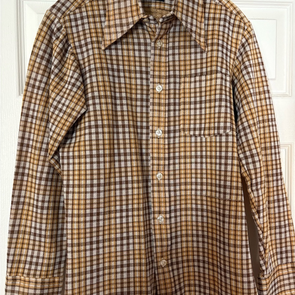 Vintage 70s Men’s Plaid Button-Up Shirt M